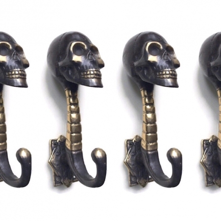 2 dark medium 5 " inches antique aged bronze style SKULL HOOKS solid pure BRASS hollow old style 13.5 cm long spine hand made hanger B