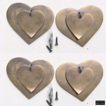 4 small aged Love heart shape 7 cm old style Cabinet Door solid pure Brass knob Drawer Pull 3" Bronze patina heavy beachside door outside