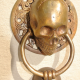 large round SKULL head ring pull 11.5 cm Handle pure brass 4" day of the dead door KNOCKER Bronze patina skull skeleton ring grab