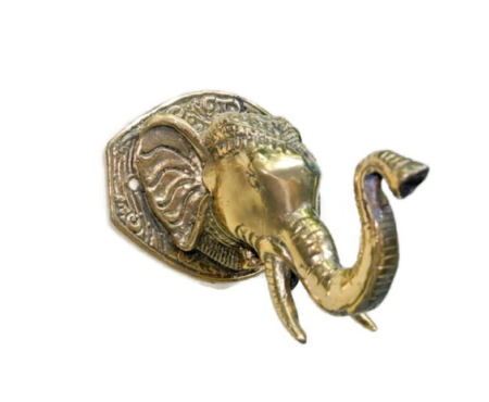 4 ELEPHANT shape WALL HOOK 4" BRASS old style look SCREW to wall trunk hang heavy green