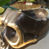 SKULL head ash tray solid pure BRASS vintage style collect 6" new day of the dead Bronze patina hand made cast hollow day of the dead