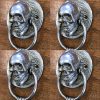 2 small round SKULL head SILVER plated over brass ring pull Handle BRASS 7.5 cm day of the dead hand cast hand made ring pull