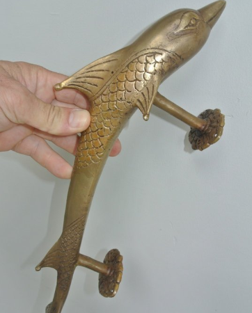 amazing large DOLPHIN handle door PULL solid brass hollow antique brass finish old aged style 37 cm house grab