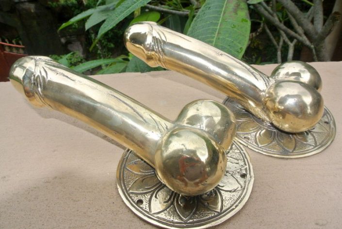 2 Large Penis 23 Cm Door Pull Or Hook Polished Brass Hand Made Solid