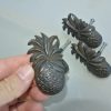 8 small Pineapple 2.3/4" handles aged solid pure Brass PULL knobs kitchens antiques 7 cm beach seaside vintage old antique bronze patina