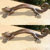 2 small GECKO DOOR PULLS 21cm aged hollow solid pure brass vintage old style house handle 8.1/2" 21 cm gate house grab Bronze patina
