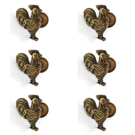 6 Solid Brass Chicken Rooster Cabinet Knobs – Vintage Farmhouse Drawer Pulls – 50mm 2" inch