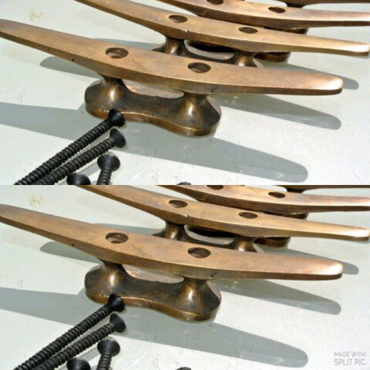 8 CLEAT tie downs solid heavy brass boat cars tieing rope hooks 14 cm hand  made ship 5.1/2 ship chandlers bronze patina