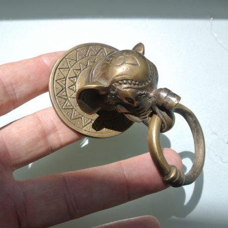 ELEPHANT pulls handles antique solid brass vintage drawer knobs ring 2.1/4" bronze patina oxidized brass finish natural
