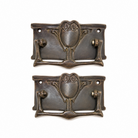 2 Large Art Nouveau Drawer Pull Handles Solid Brass Watson A10 Antique Brass Bronze Patina 4.14 Heavy Vintage Drop Pulls