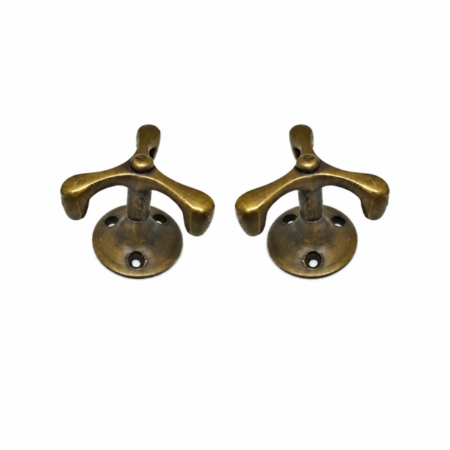 2 Small Solid Brass Spinning 3 Pronged Coat Hooks – Rotating Wardrobe Wall Hooks – Vintage Beach Style Brass Hangers