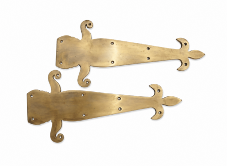 2 Solid Brass Fleur De Lis False Hinge Plates 12 Inch Decorative Door Hinge