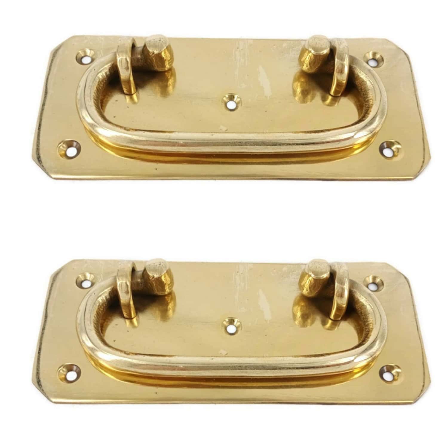 2 large BOX HANDLES 13 cm x 6.8 cm chest watson 43A brass trunk old age ...