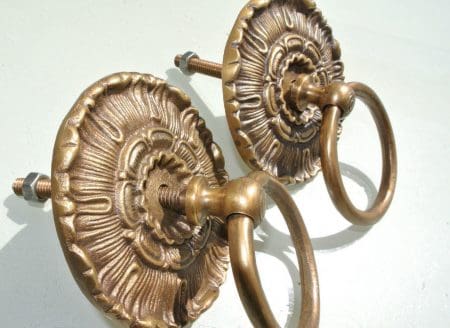 4 handle ring pull flower solid brass heavy old vintage asian style DOOR 3.1/2" bronce patina cast heavy solid brass
