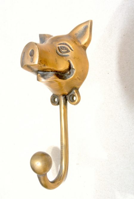 large PIG COAT HOOK solid age brass old vintage old style 13 cm hook aged bronze look beach house wall hang Bronze patina