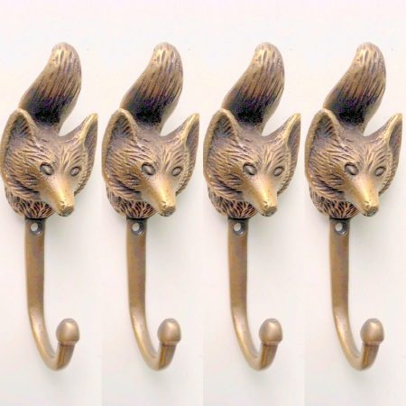 4 style Vintage FOX Head 4.1/4" Solid Brass hook Antique Strong Wall Mount Coat Hat Hook old vintage style hand made pure brass aged