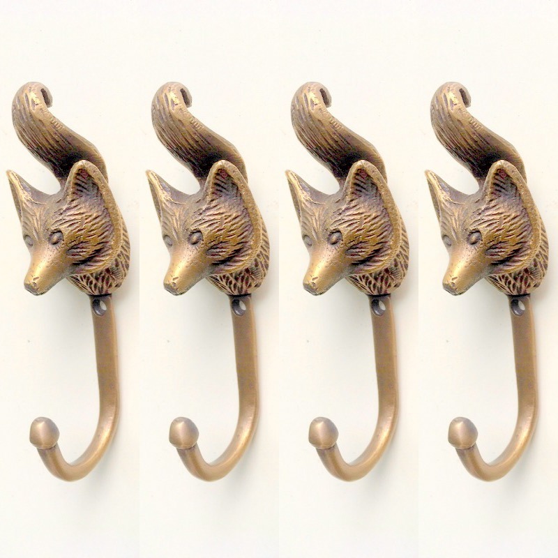 6 small version old style 11 cm Vintage FOX Head 4.1/4 Solid Brass hook  Antique Strong Wall Mount Coat Hat Hook old vintage style hand made pure