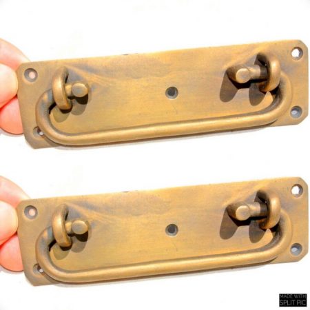 2 narrow BOX HANDLES 15 cm chest brass trunk old age style 6" solid BRASS natural bronze patina blanket gate door barn pulls lift lock