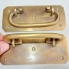2 large BOX HANDLES 13 cm 57 mm wide chest brass trunk old age style 5" solid BRASS natural bronze patina blanket gate door barn pulls lift lock