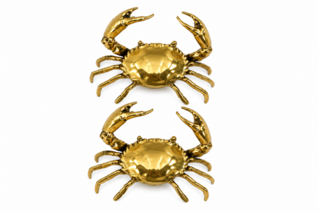 2 Brass Mud Crab Statues 4" Blue Swimmer Crab Vintage Solid Brass Nautical Decor