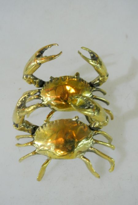 2 tiny small MUD CRAB solid brass polished brass claws claws blue swimmer 3" old looking statue hand made (Copy)