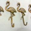 4 FLAMINGO hooks 5.1/2 " long aged solid real heavy BRASS old vintage style natural brone patina hand made heavy 13 cm hanger screw bird