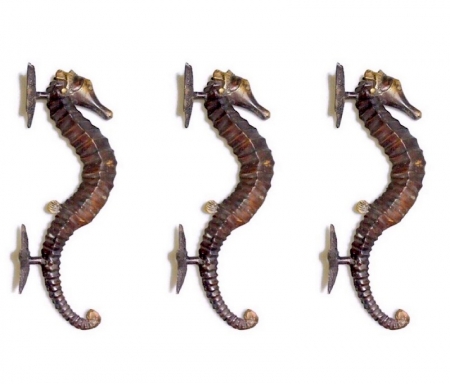2 Large brass 35 cm SEAHORSE solid hollow heavy brass door aged old style house PULL handle 13.1/2" long outdoor natural oxidized patina