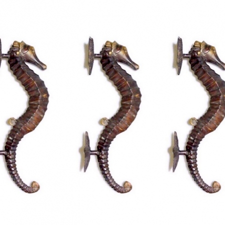 2 Large brass 35 cm SEAHORSE solid hollow heavy brass door aged old style house PULL handle 13.1/2" long outdoor natural oxidized patina