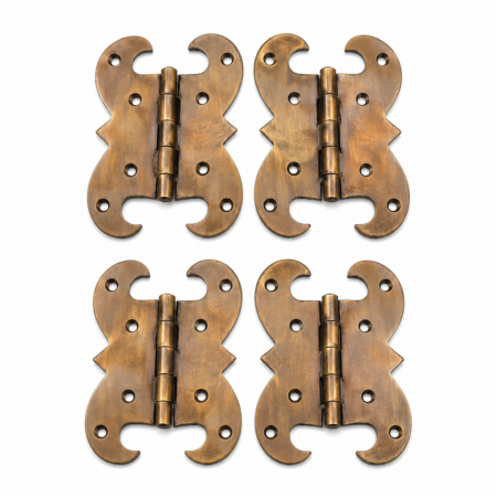 4 Large Solid Brass Hinges 5” Vintage Antique Style Heavy Door Box Hinges Bronze Patina