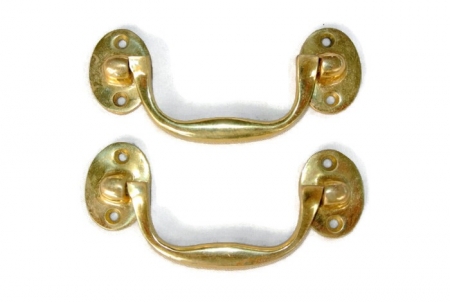 4 small polished bale BOX lift up drawer pull handles bale 100 mm centre to centre or 4 " HANDLE HEAVY Made from solid brass lift up trunk