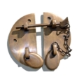 2 large heavy round HASP & STAPLE 4.1/2" chain bolt OVAL catch latch box door solid pure brass 11 cm vintage style antiques retro box trunk