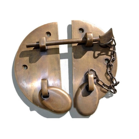 2 large heavy round HASP & STAPLE 4.1/2" chain bolt OVAL catch latch box door solid pure brass 11 cm vintage style antiques retro box trunk