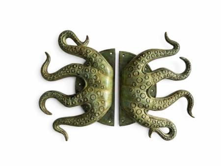 2 x Massive Octopus Brass Door Pull Handles 18” x 25” Solid Brass Tentacle Barn Door Grabs