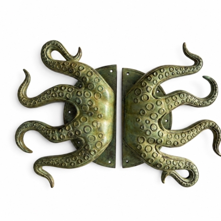 2 x Massive Octopus Brass Door Pull Handles 18” x 25” Solid Brass Tentacle Barn Door Grabs