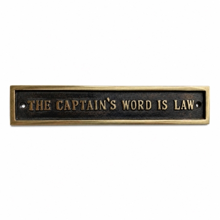 Captain's Word Is Law Sign Solid Brass Plaque 8" Vintage Nautical Wall Sign