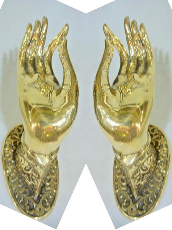 large Buddha Pull handle door Finger door HAND 25cm hook polished 100% brass B 