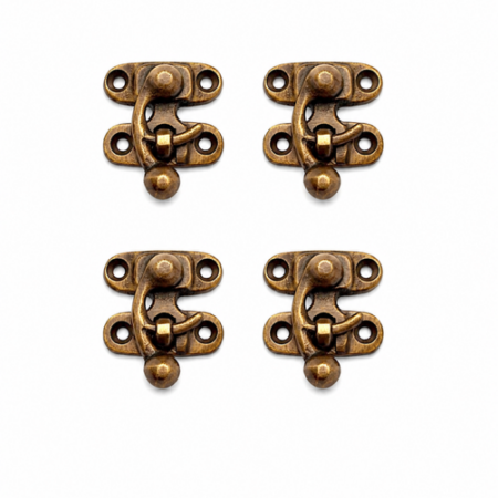 4 Heavy Solid Brass Tiny Box Latches – 30mm Vintage Jewellery Box Catches – Antique Style Hasp Locks