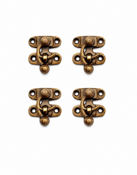 4 Heavy Solid Brass Tiny Box Latches – 30mm Vintage Jewellery Box Catches – Antique Style Hasp Locks