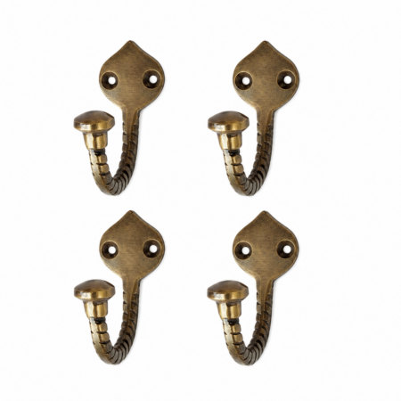 4 Small Period Brass Coat Hooks – 1920s 1930s Deco Style – Solid 100% Brass Vintage Hall Stand Hooks – Heavy Antique Finish 3