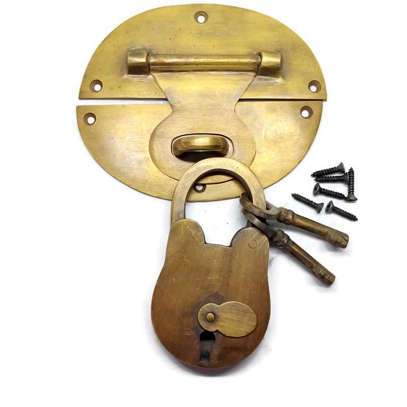Antique Brass Secure Lever Lock From A Box With Key