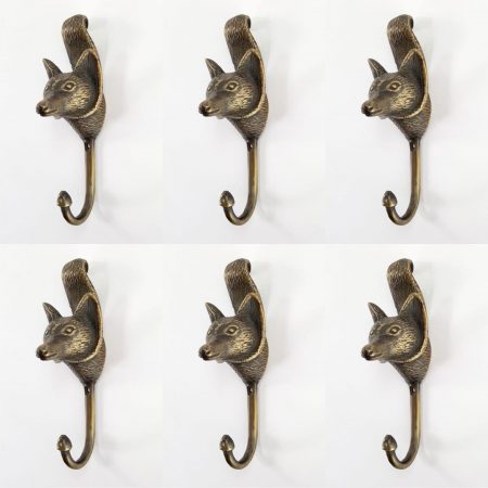 6 old style 11 cm Vintage FOX Head 4.1/4" Solid Brass hook Antique Strong Wall Mount Coat Hat Hook old vintage style hand made pure brass aged