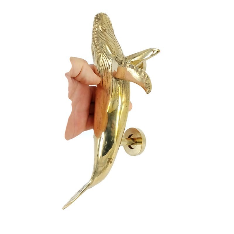 ILYA Stunning whale Shape POLISHED brass Curvy seaside 100% Brass Door Pull  Handle 12 inch Grab Old Style 30 cm left or right available HUMPBACK -  Silk Road Yamba - Javanese Handicrafts & Accessories