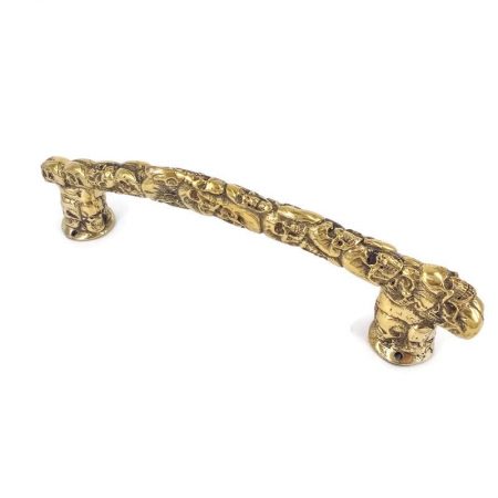 SKULL handles pull spine pure solid polished BRASS hollow inside old vintage style antique silver plated over brass 12 " long 39 cm