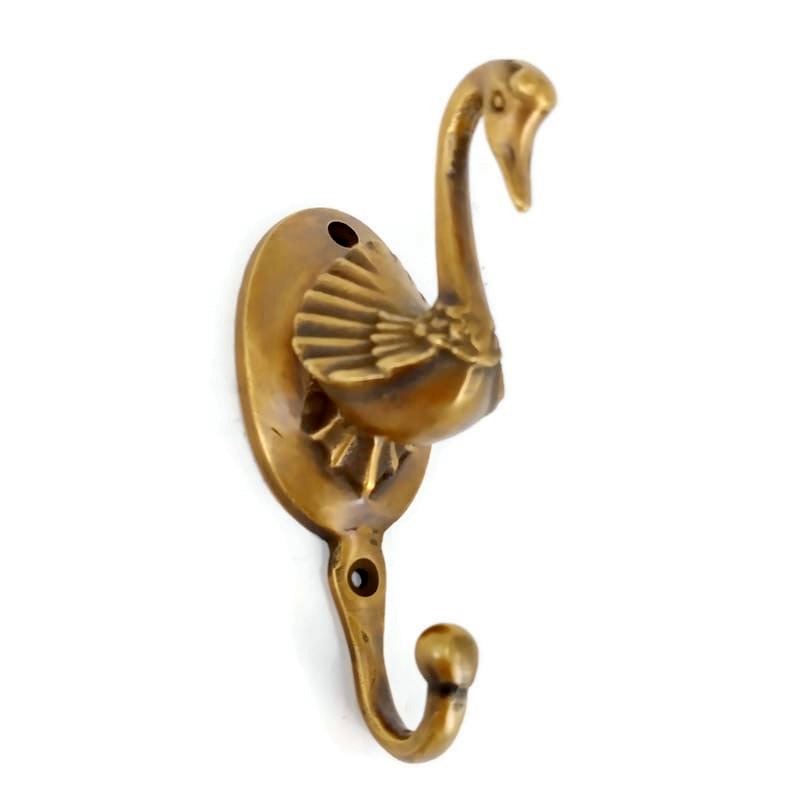 SWAN old style Vintage style 4.3/4 Solid Brass hook Antique Strong Wall  Mount Coat Hat Hook old vintage style hand made pure brass aged 12 cm -  Silk Road Yamba - Javanese