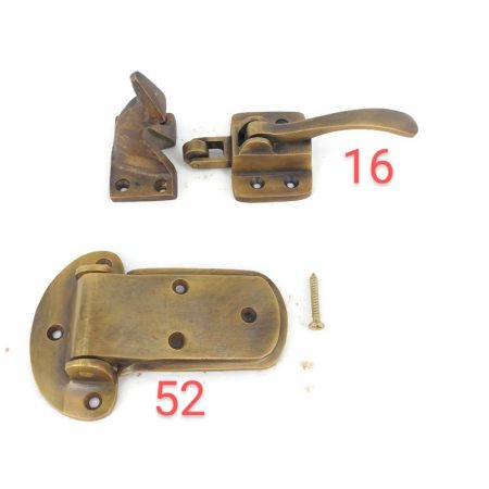 52 hinges 16 catches rare ICE BOX CATCH lever 4 hinges aged style solid Brass lead light heavy offset 4" left & right hinge antique style vintage
