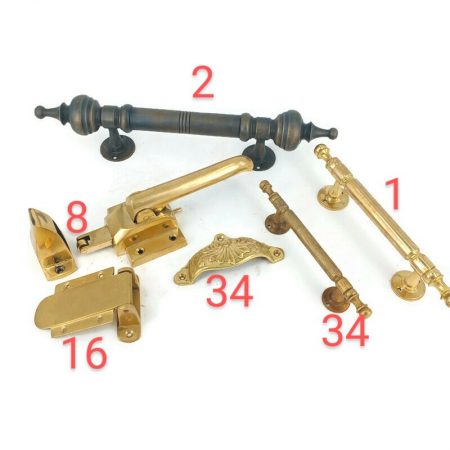 34 shell 34 d pull 16 cm 1 d pull 22 cm 16 large hinges offset 8 massive catches 2 spin pulls 39 cm all antique brass all brass
