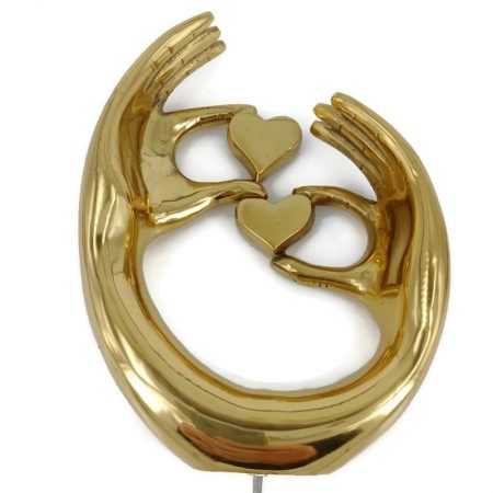 small 5"HEART LOVE " hands shape wedding statue sculpture solid brass polished bolt fix heavy