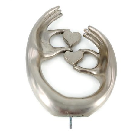 large 8" HEART LOVE " hands shape wedding statue sculpture solid brass polished bolt fix heavy