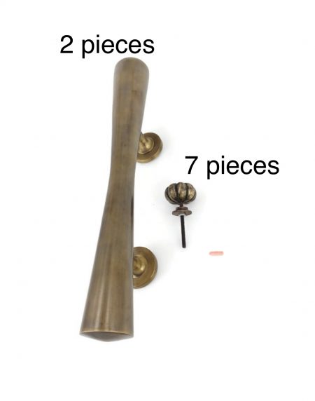 2 amazing 13.1/2 " large PLAIN PULLS and 7 GARLIC KNOBS solid brass 34.5 cm hollow aged door handles old style heavy house PULL grab hand made cabinet pull bronze patina