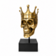 Large Brass Skull Head Statue on Black Base 8” Gothic Skeleton Day of the Dead Decor
